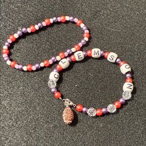 Clemson Football Glass Purple and Red Beaded Bracelet Set